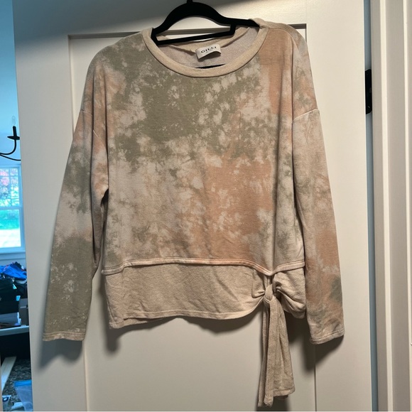 Tie Dye Knotted Shirt | Pink, Green, Beige | Size S - Picture 1 of 1